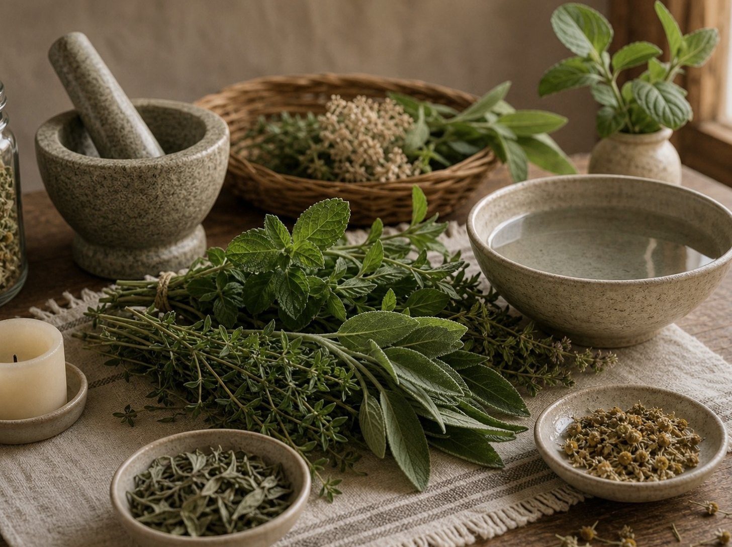 Blad och medicinalväxter som illustration av den växtkunskap som kan ingå i Rongoā Māori.