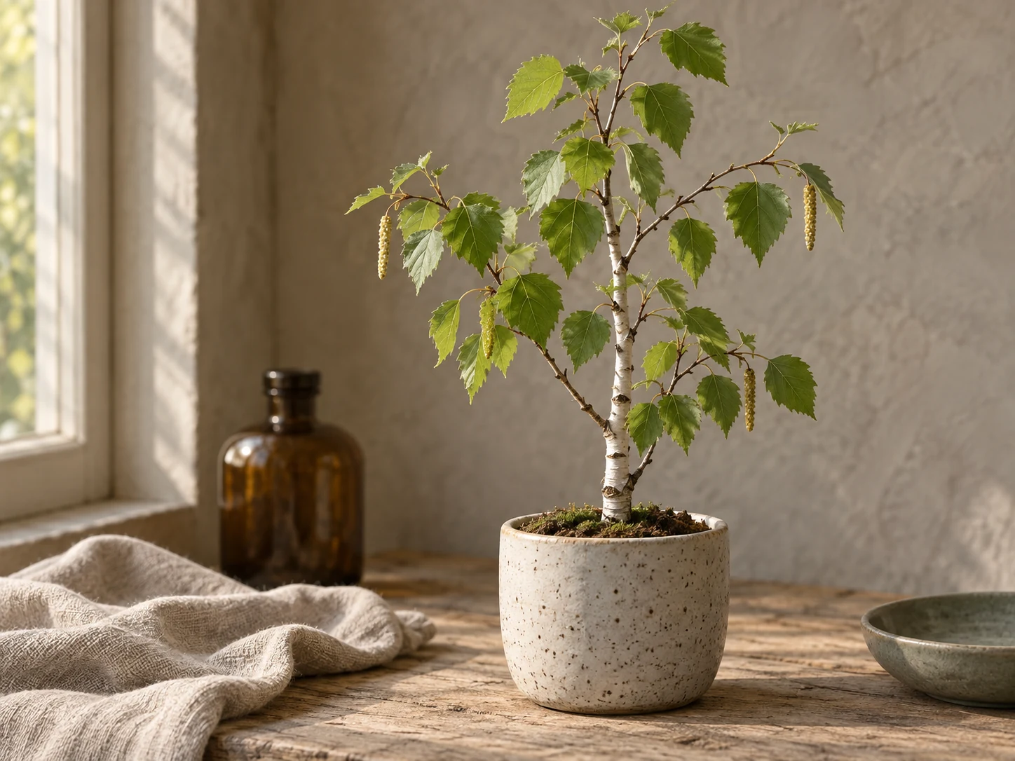 AI-genererad illustration av Glasbjörk (Betula pubescens Ehrh.) i Växttraditions bildmiljö.