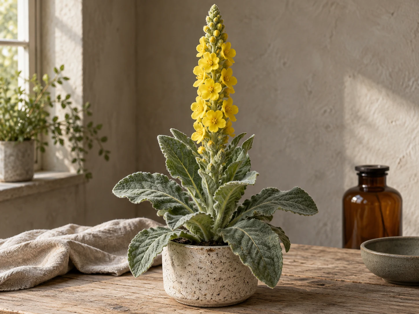 AI-genererad illustration av Öländskungsljus (Verbascum densiflorum Bertol.) i Växttraditions bildmiljö.