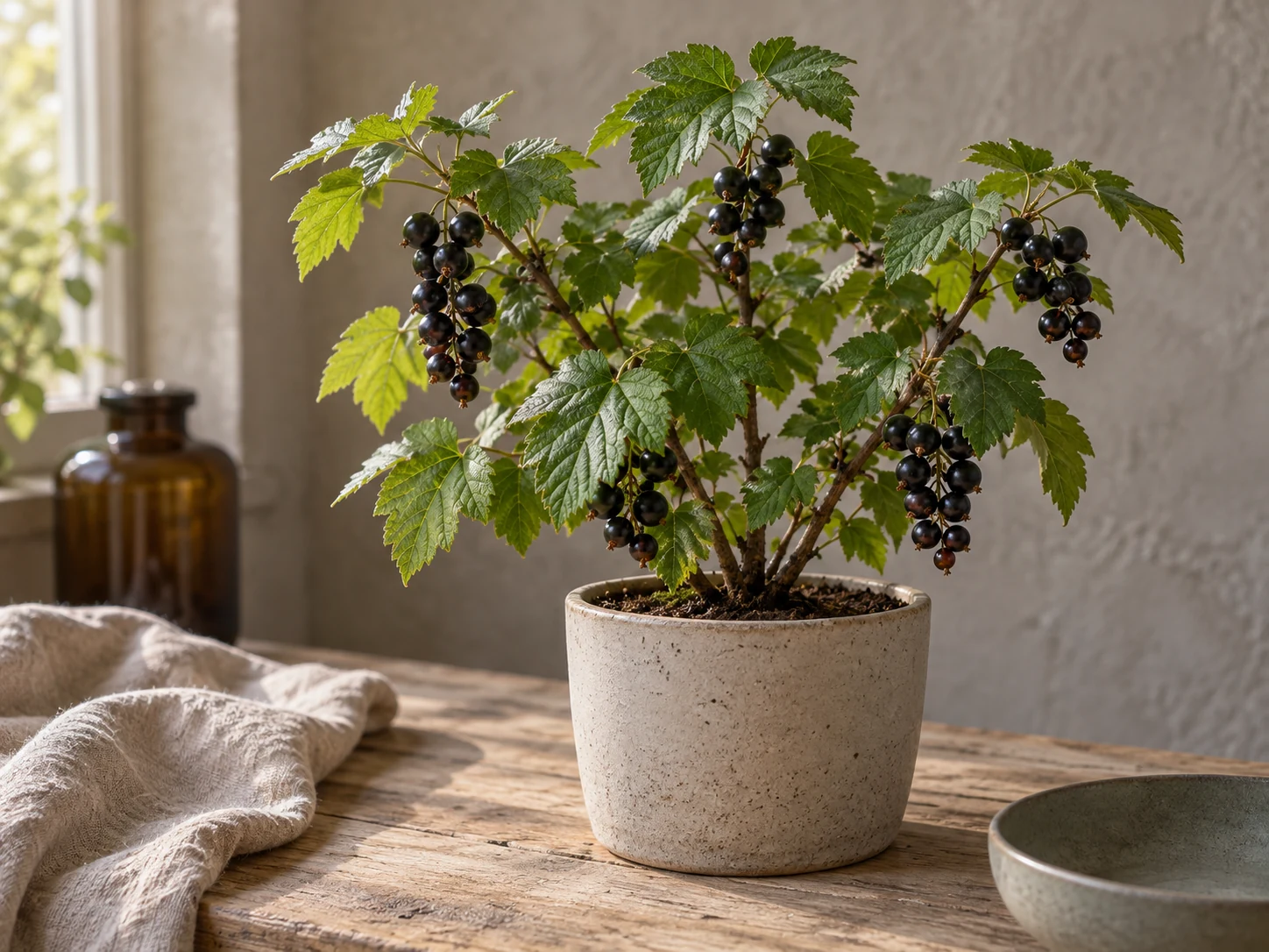 AI-genererad illustration av Svarta vinbär (Ribes nigrum L.) i Växttraditions bildmiljö.